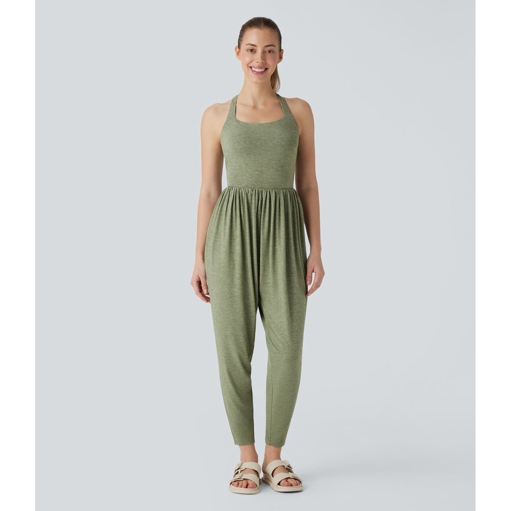 Halara Womens XS Green U Neck Pocket Harem Casual Jumpsuit-Easy Peezy Edition